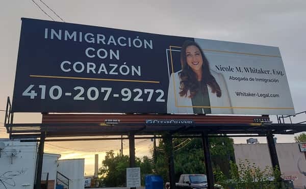 Immigration lawyer billboard in Baltimore, Maryland
